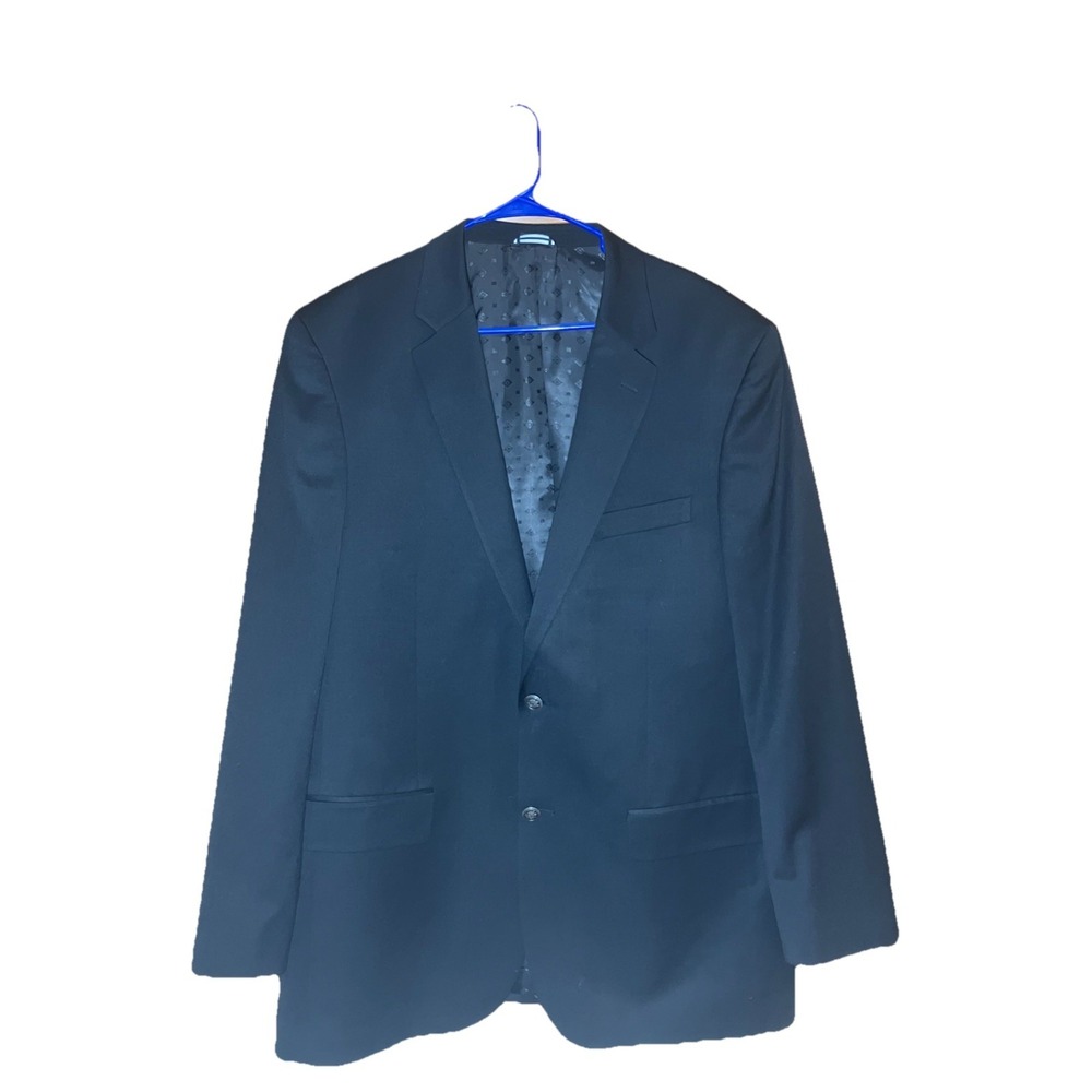 Dark Blue Saddlebred Suit Coat Wool‎ Blend Silver Button Details Men Sz 46L